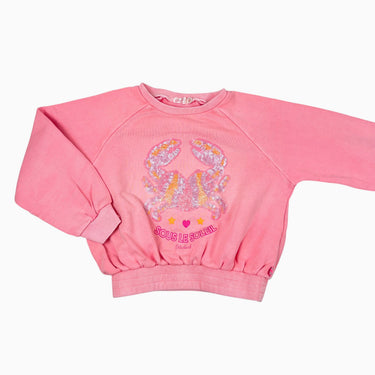 Pull rose corail 'crabe en sequin' fit court 5Y