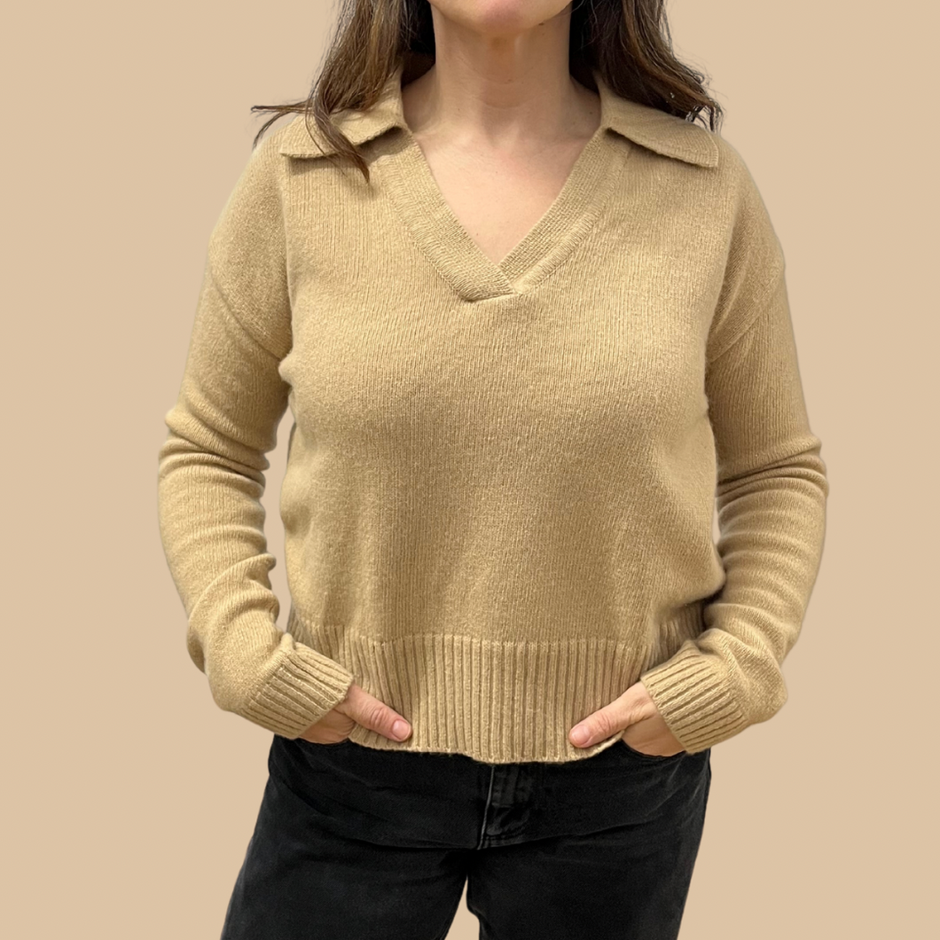 Pull sable en tricot laine, nylon et cachemire pour femmes L