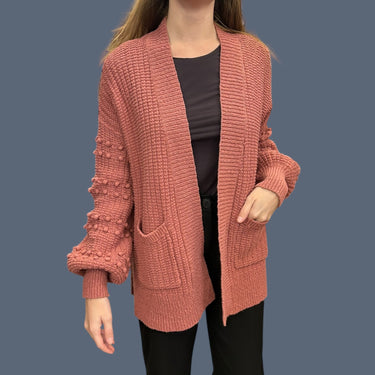 Cardigan rose blush en tricot de coton 'popcorn' pour femmes XS