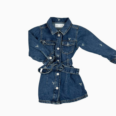 Robe en jeans ceinturée avec boucles brodées 1.5Y