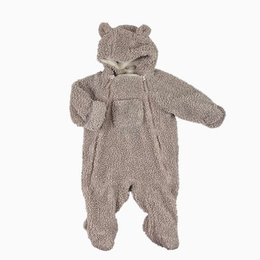Combi à capuchon taupe en bouclette 'ourson' 6-12M