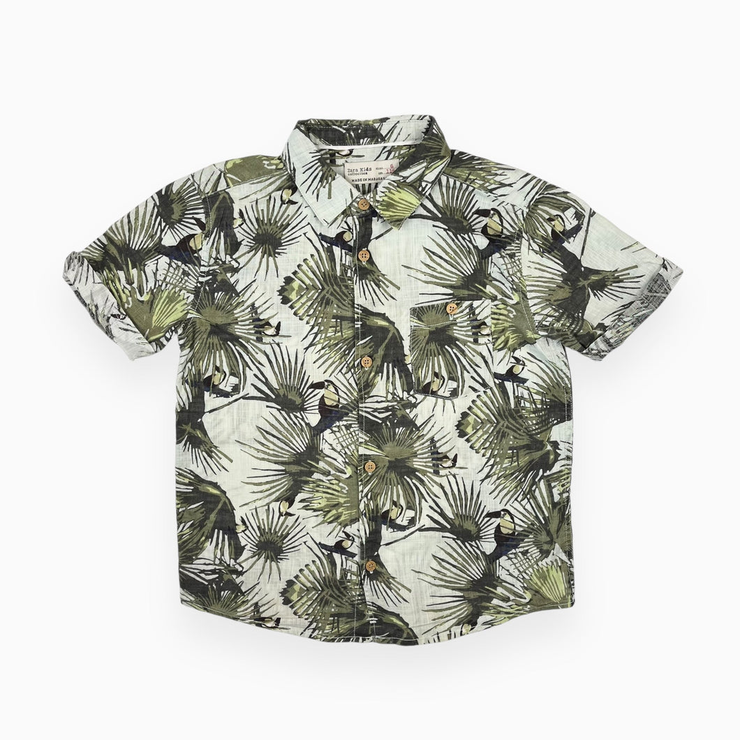 Chemise à manches courtes en coton à imprimé tropical 6Y