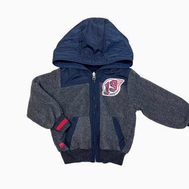 Manteau gris et marine en polar réversible à rayures 2Y