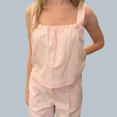 Cami rose pinstripe en coton et poly fait à Montréal pour femmes S