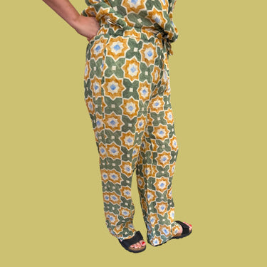 Pantalon à motifs colorés en lin pour femmes L