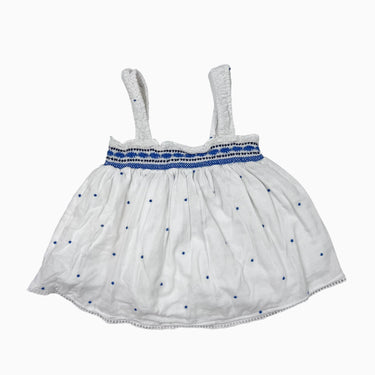 Haut blanc avec smock bleu point d'esprit 18-24M