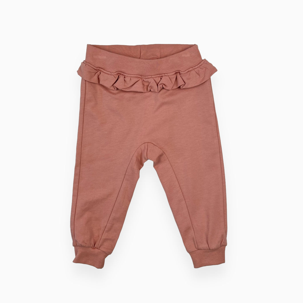 Pantalon rose en coton bio avec volants (tailles variées)