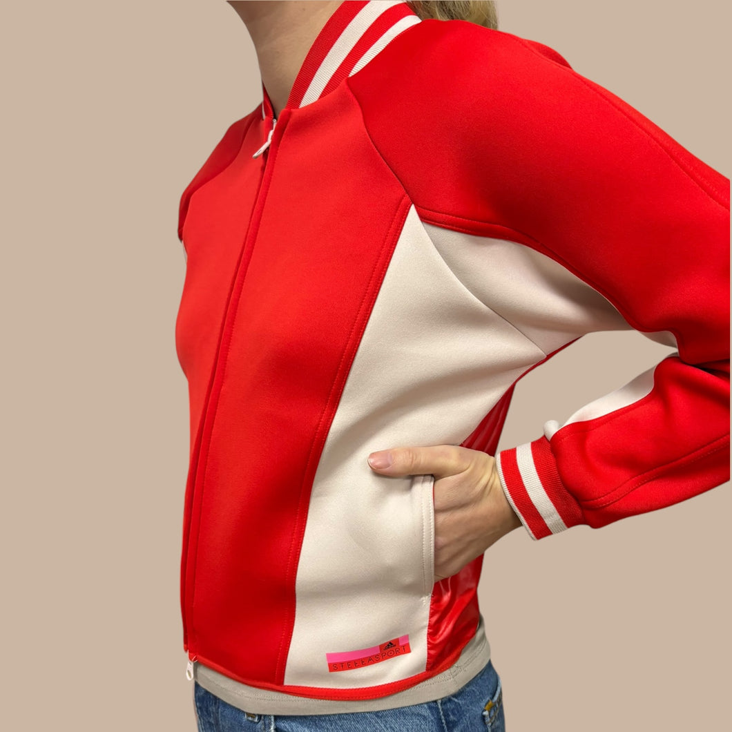 Veste cropped en poly et élastane rouge vif et crème pour femmes S