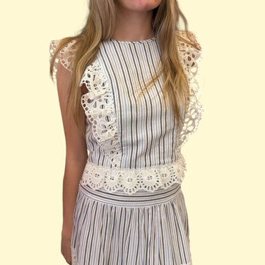 Blouse à rayures bleues avec broderie pour femmes 0US