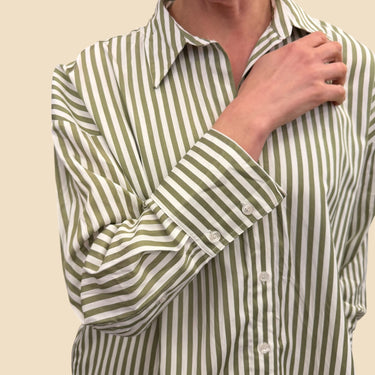 Chemise à rayures eucalyptus en coton et poly pour femmes M