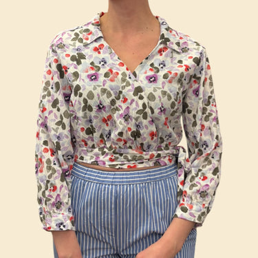 Blouse blanche style cache-coeur fleuri en lyocell et viscose ecovero pour femmes M