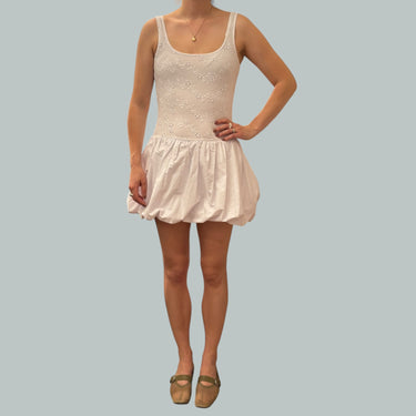 Robe ballon avec broderie anglaise en coton pour femmes S