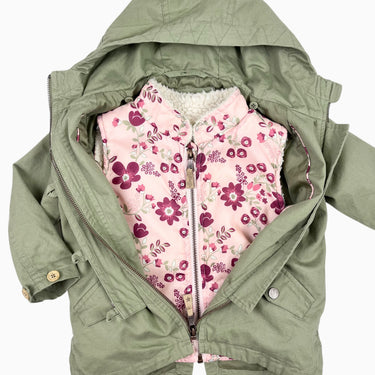 Manteau deux en un eucalyptus avec veste rose 2Y
