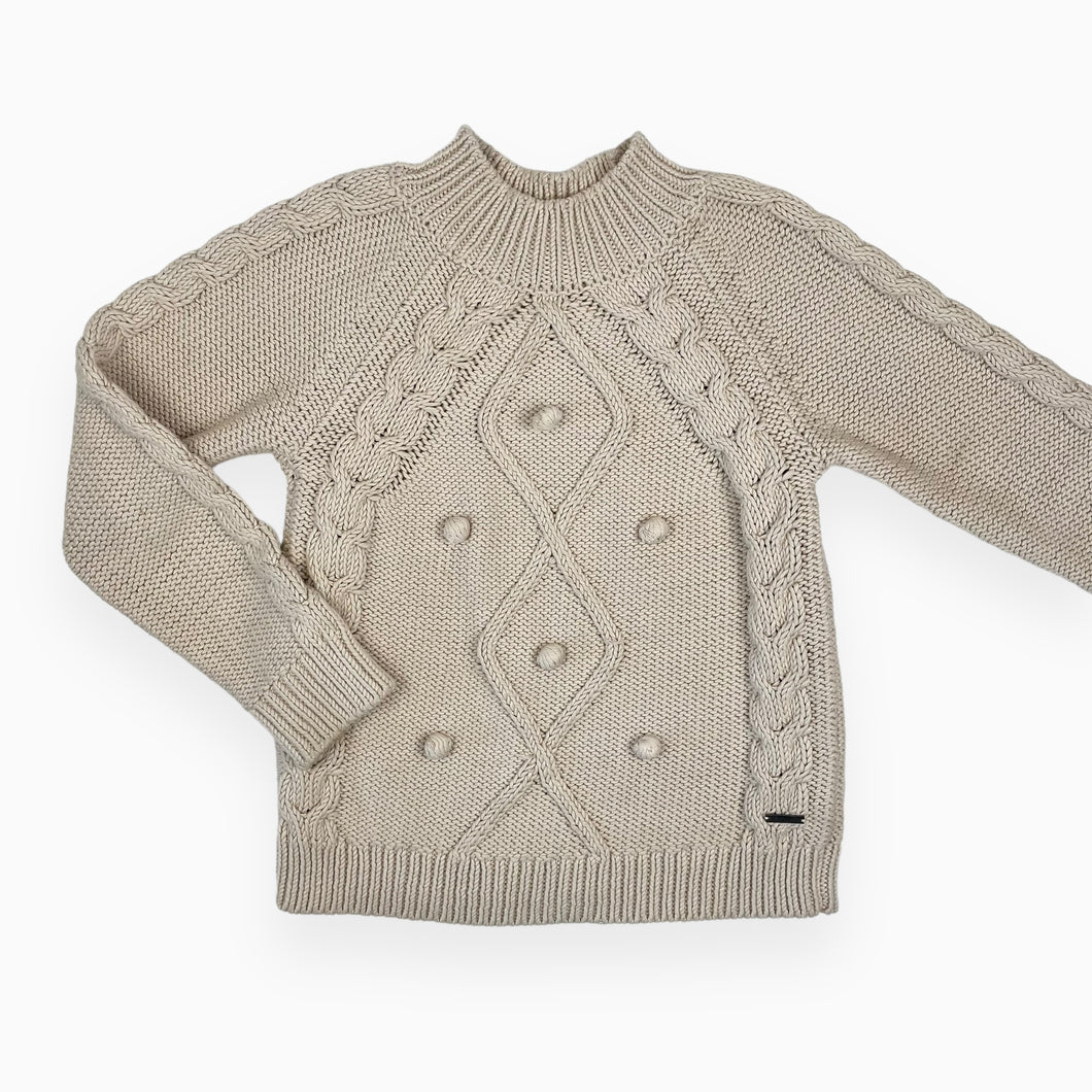 Pull avoine en tricot de coton torsadé avec pompons 8Y