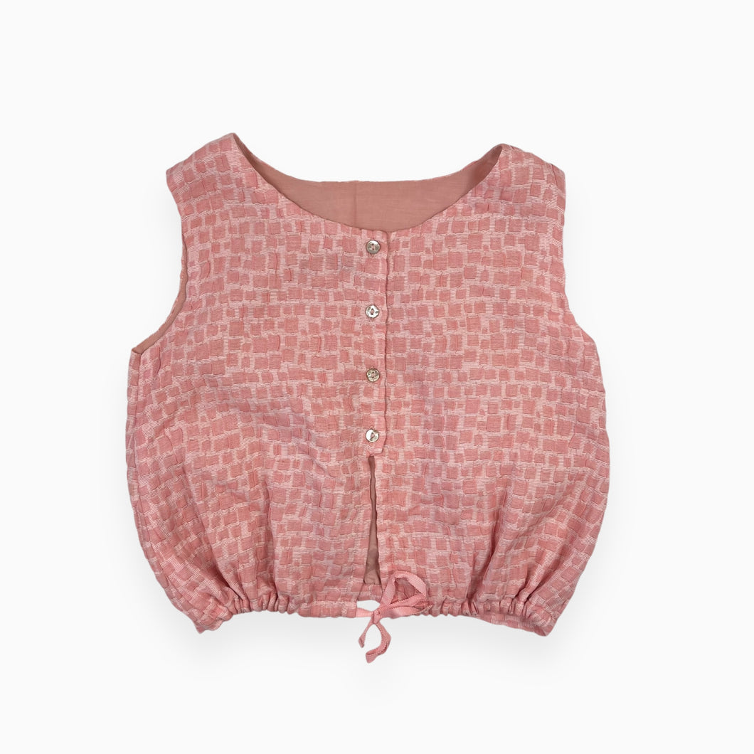 Camisole rose texturé en coton, acrylic, soie et poly 6Y