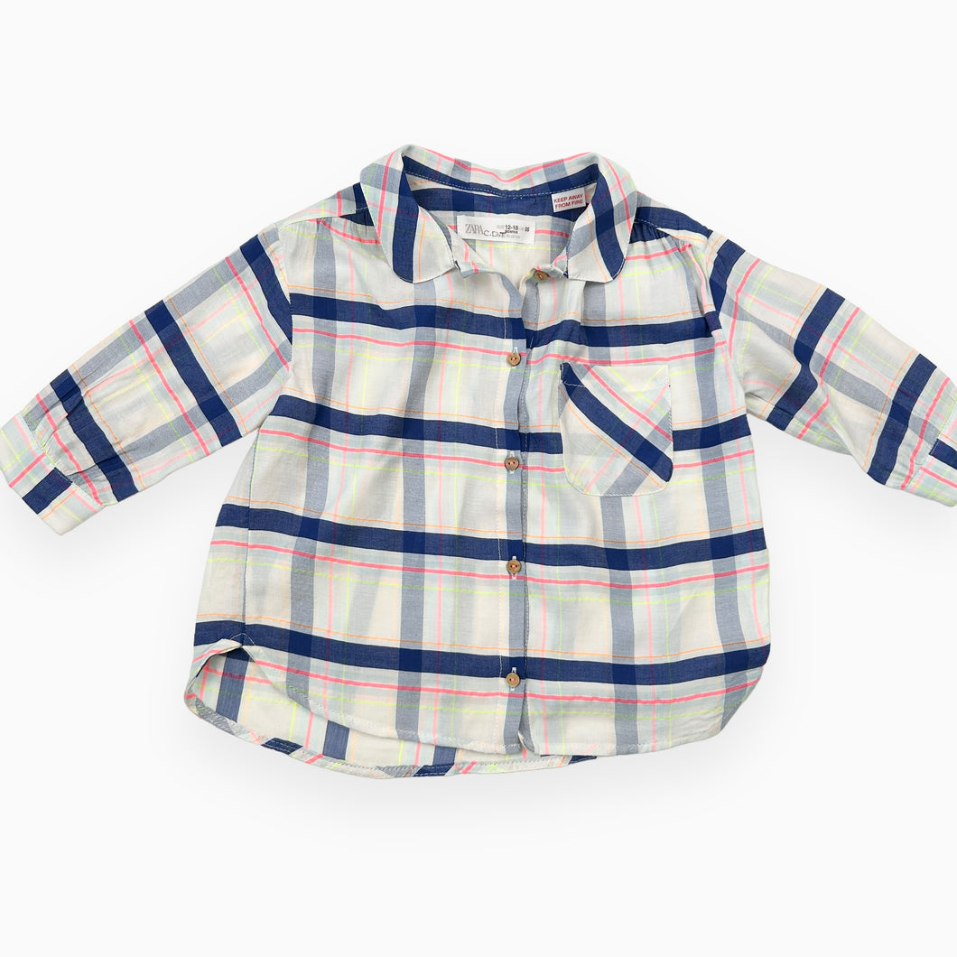 Chemise en coton à rayures fluos 12-18M