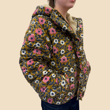 Manteau ocre fleuri en coton pour femmes S