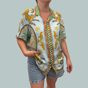 Chemise aqua à motifs en viscose pour femmes XL