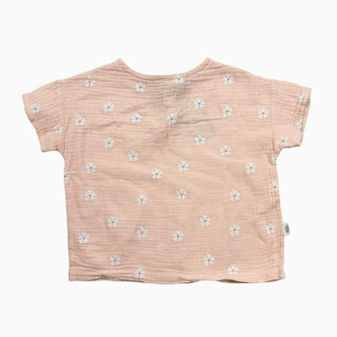 Blouse rose poudrée en mousseline de coton fleurs blanches 18-24M