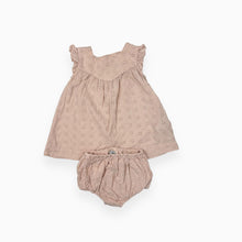 Charger l&#39;image dans la galerie, Robe et bloomer en coton rose pâle brodée 6M
