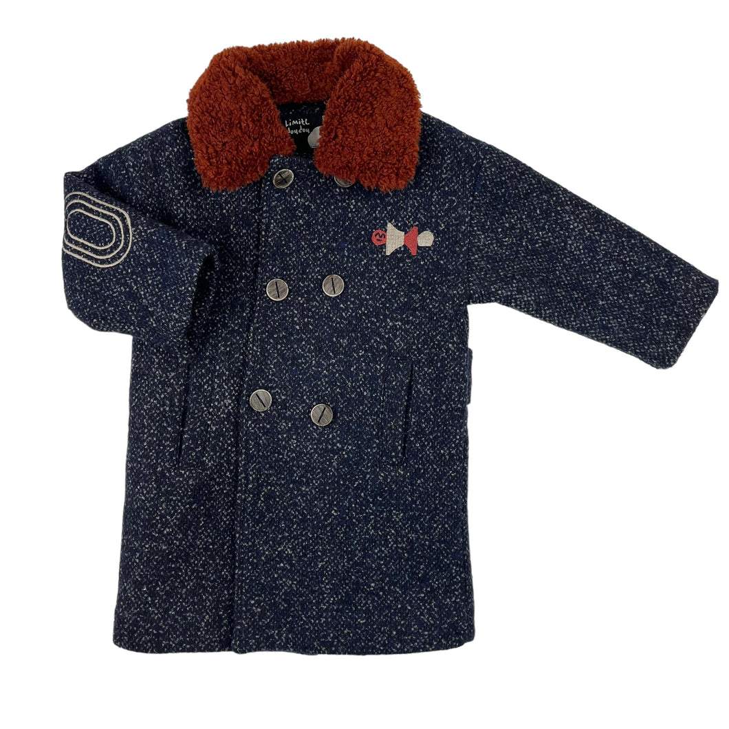 Manteau tweed doublure matelassé avec col amovible 5-6Y