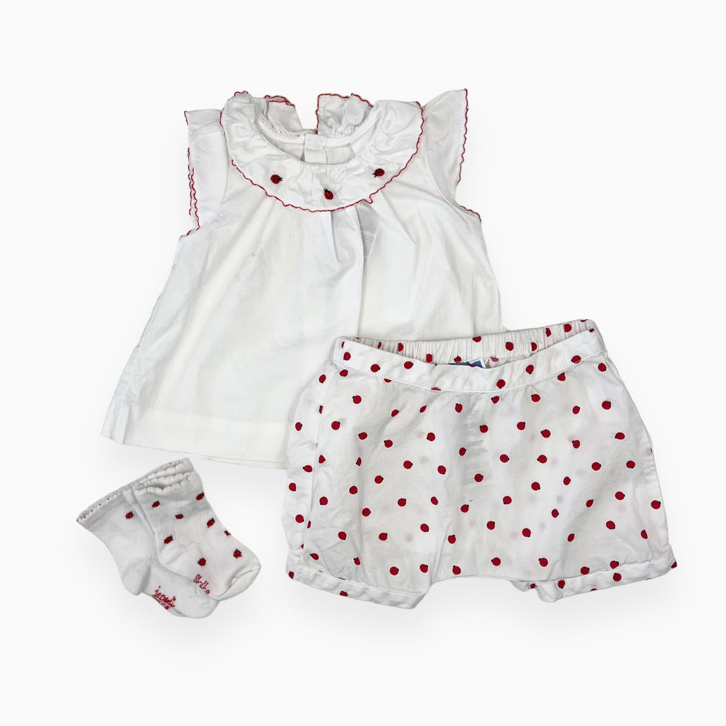 Ensemble blouse, bloomer et duo de chaussettes en coton coccinelle 3M