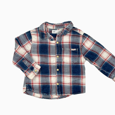 Chemise carreautée bleue et rouge 12-18M