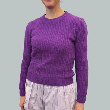 Pull violet en tricot de mohair, laine et poly fait en Italie pour femmes S-M