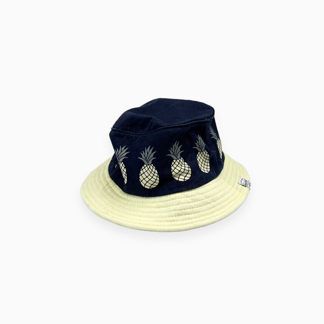 Chapeau soleil en canvas de coton marine et jaune à motif ananas S-M (48-50cm)