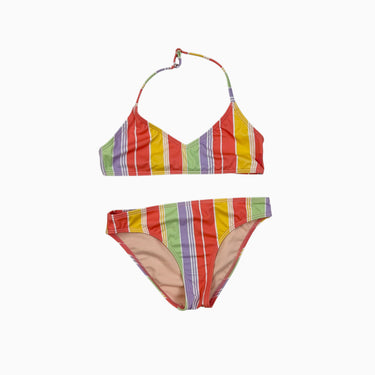 Bikini à rayures colorées avec bretelles ajustables 10Y