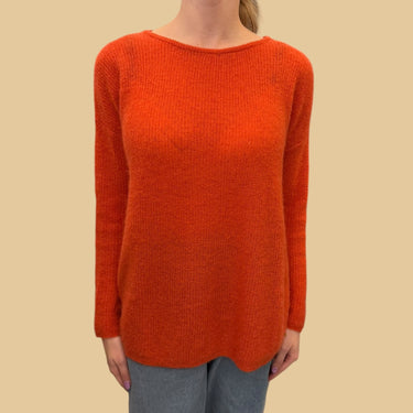 Pull 'Donalda' orange-rouge en tricot de de mohair, alpaga et poly pour femmes T0 XS