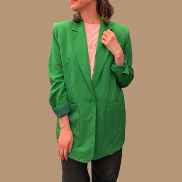 Veste blazer oversized vert en viscose et poly pour femmes S fit L