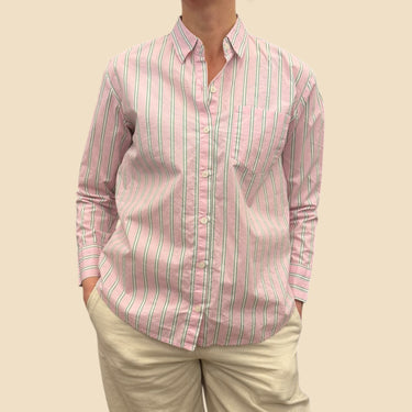 Chemise rose à rayures vertes en coton pour femmes OS