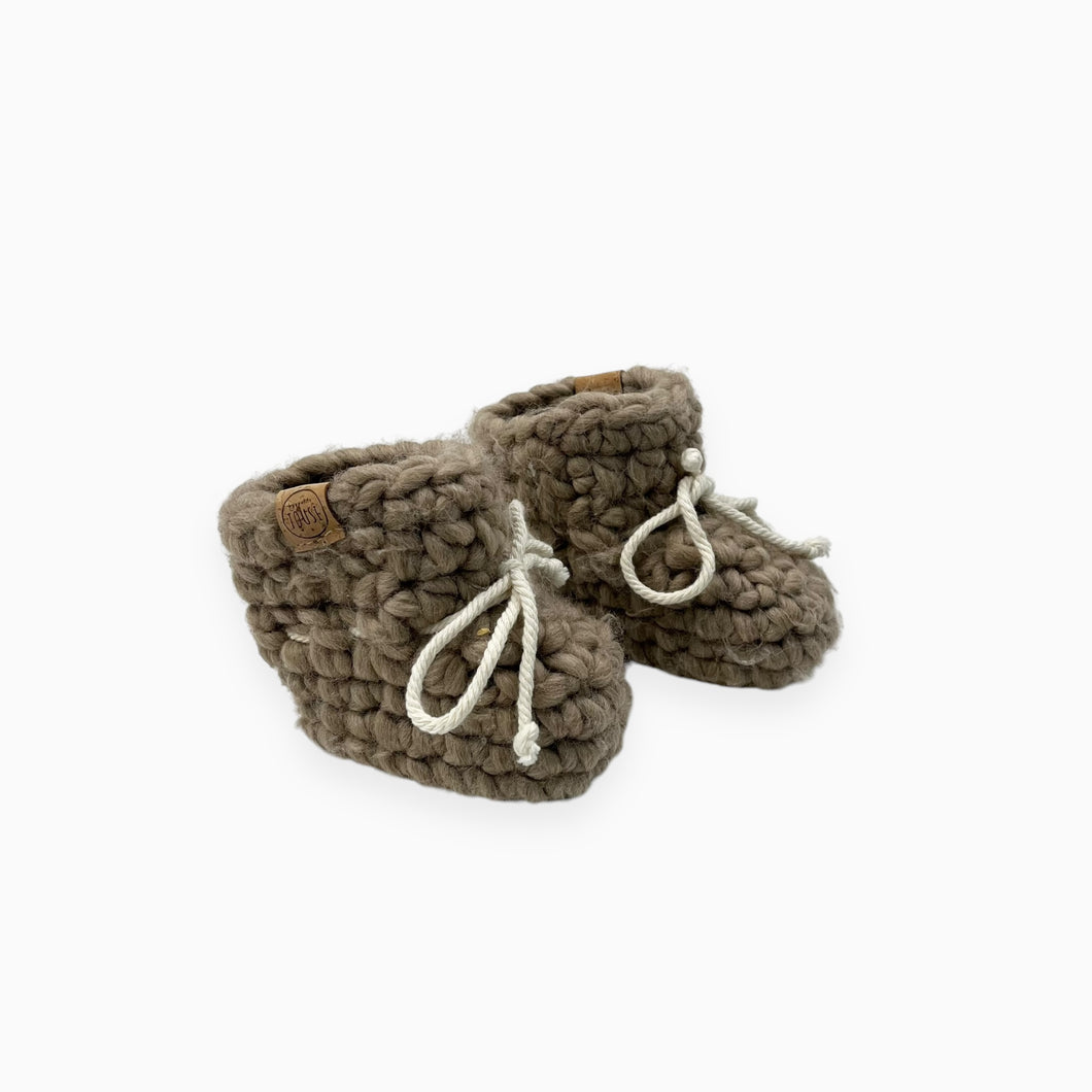 Pantoufles taupe en laine 10cm 3-6M