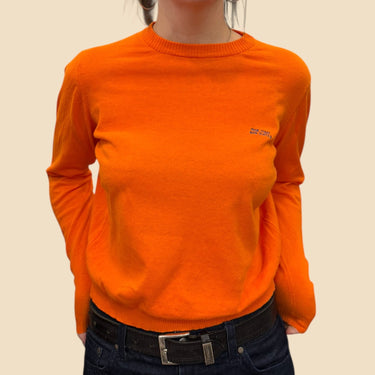 Pull orange en fin tricot de coton et lin pour femmes 34EU