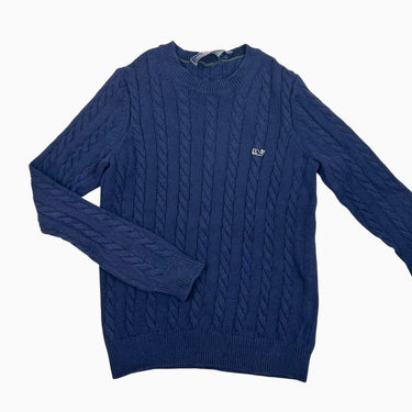 Pull marine en tricot de coton et cachemire torsadé S 8-9Y