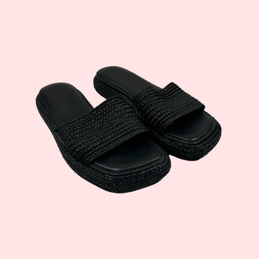 Sandales noires en raffia pour femmes 6.5US