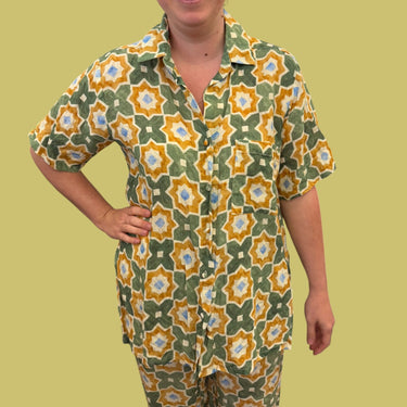 Chemise à motifs colorés en lin pour femmes L