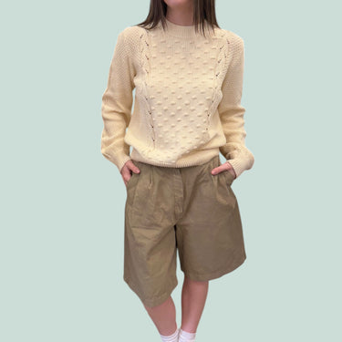 Pull vanille 'popcorn' en tricot de coton pour femmes S