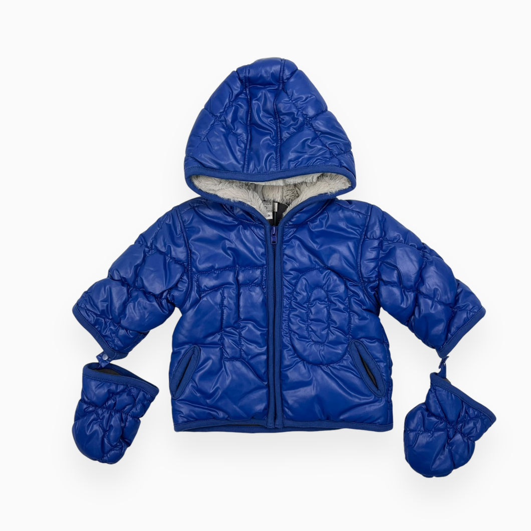 Manteau mi-saison matelassé bleu royal doublé en polar avec mitaines amovibles 1M (fit 0-3M)