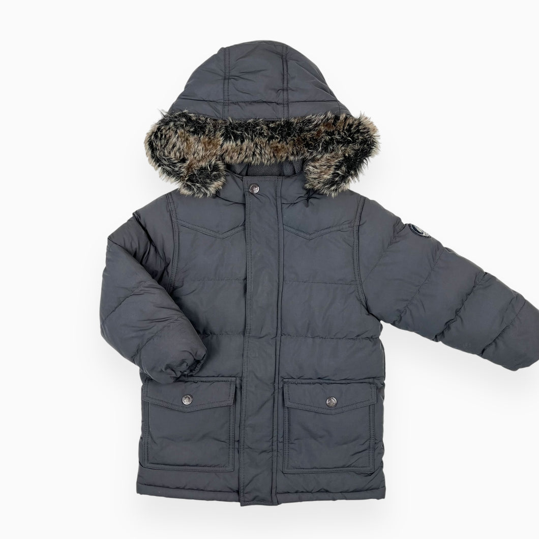 Manteau style puffer charcoal doublé en polar avec fausse-fourrure amovible 3Y