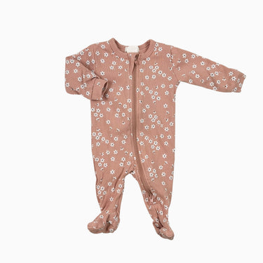 Pyjama rose 'fleurs blanches' côtelé 0M