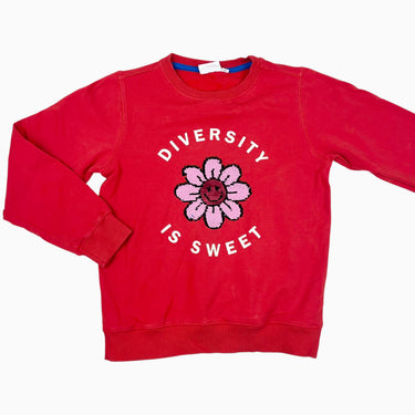 Pull rouge 'Diversity is sweet' paillettes 7-8Y