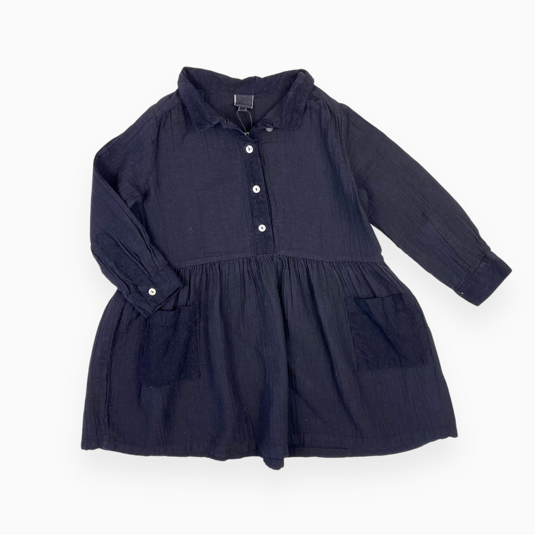 Robe bleu profond en mousseline de coton et corduroy 3Y