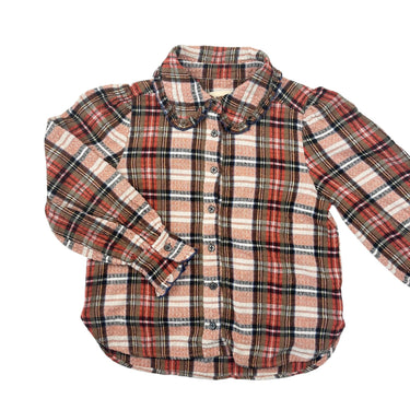 Blouse à col claudine en coton, viscose et poly à carreaux 6Y