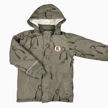Manteau d'hiver olive 'pingouins' 9-11Y