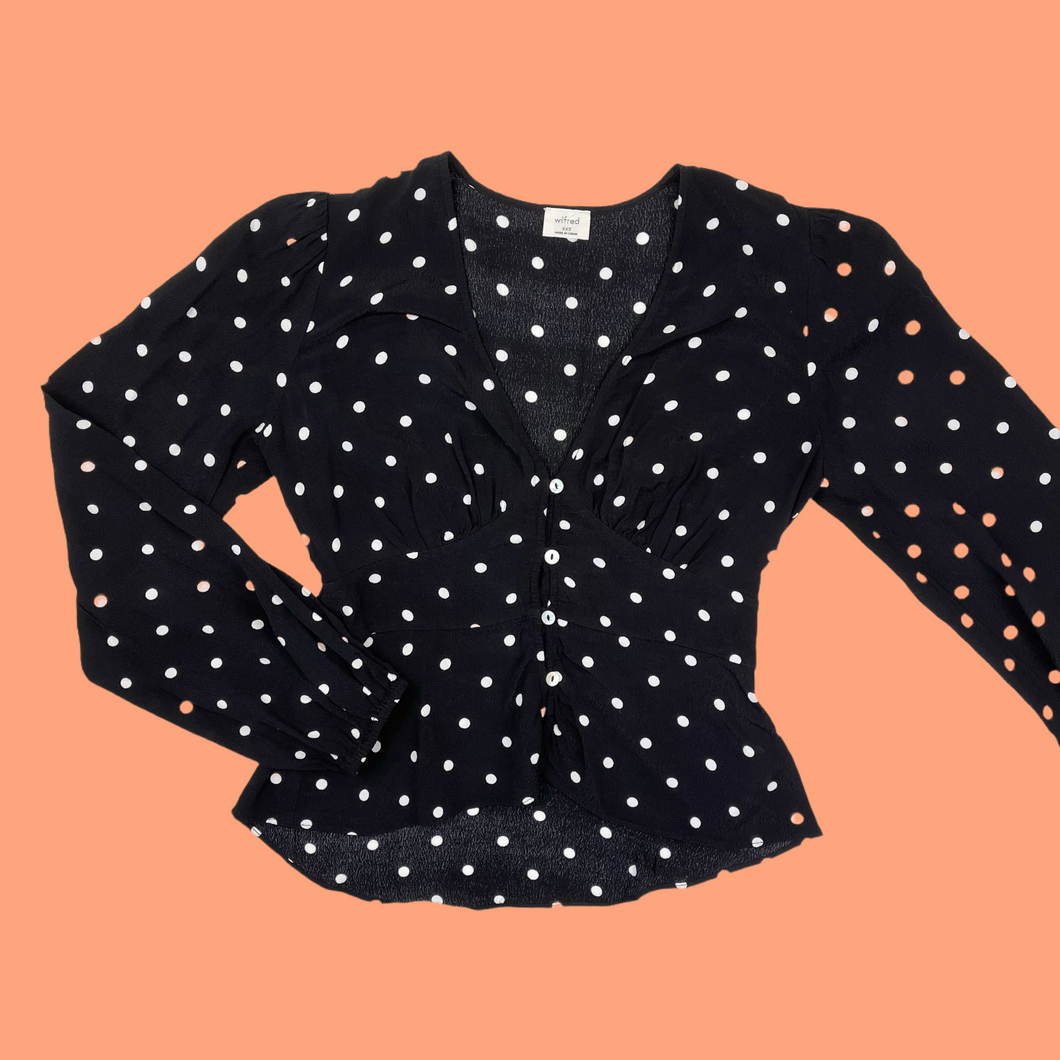 Blouse noir à pois en rayonne et viscose pour femmes XXS