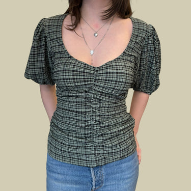 Blouse carreautée verte et noire en poly pour femmes 34EU