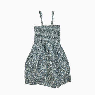 Robe bleue 'fleurs de corail' avec smock avec bretelles ajustables 1.5-2Y