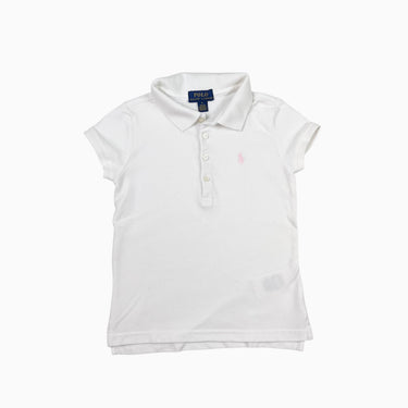 Polo blanc en coton piqué logo rose brodé 5Y